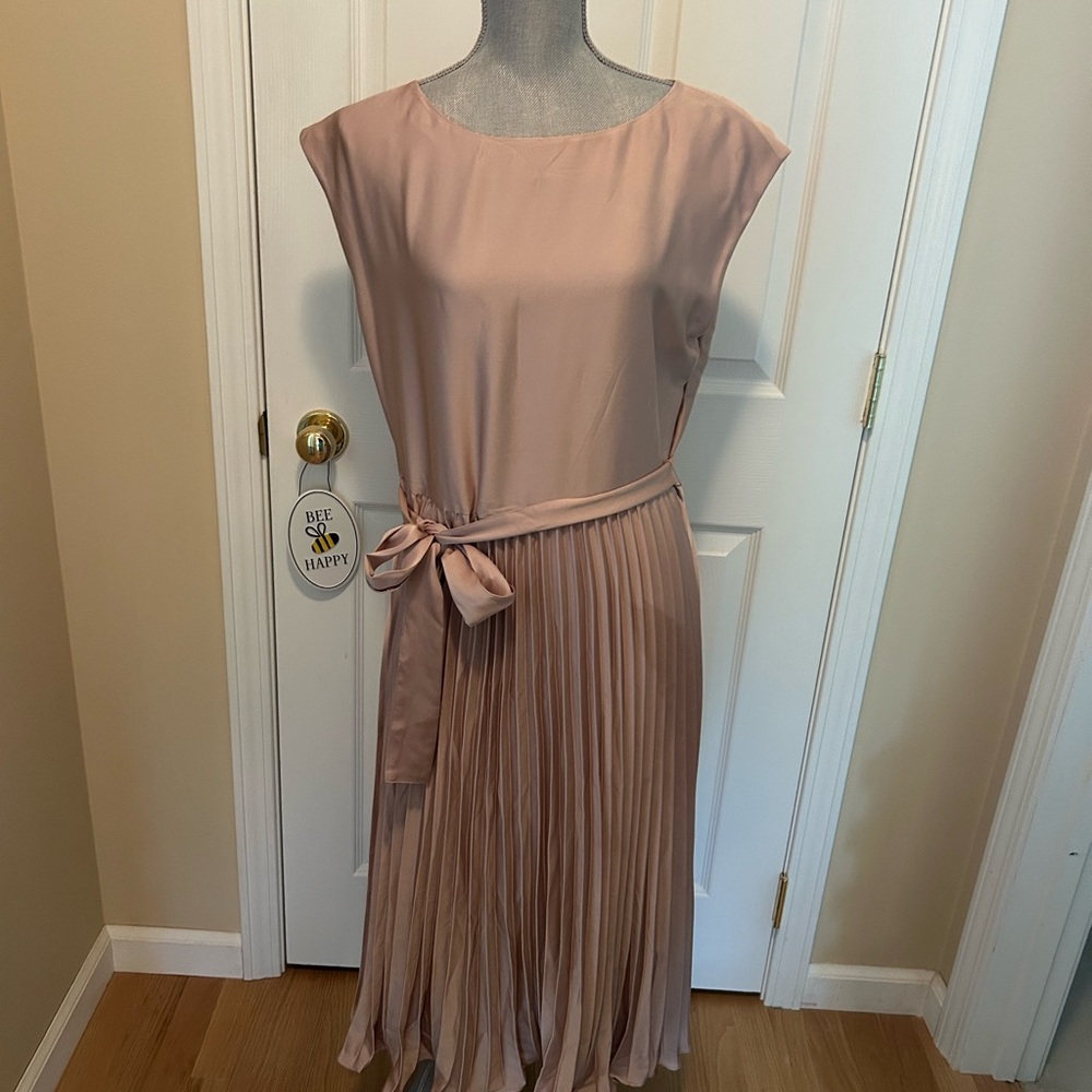 H&M Pink Pleated Midi Sundress with Flutter Cap Sleeves